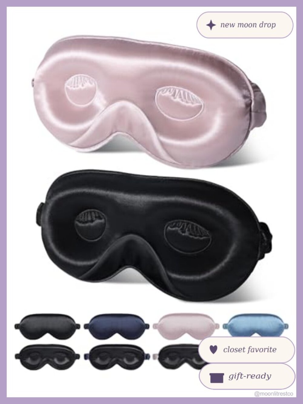 22 Momme Pure Mulberry Silk Sleep Mask 3D Contoured Eye Mask 2 Pack